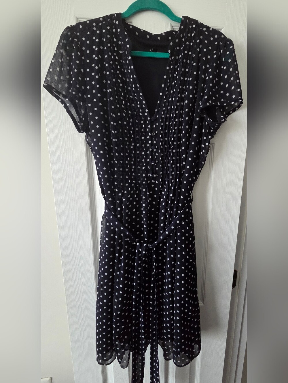MSK Dark Blue and White Polka Dot Midi Dress